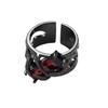 European and American Style Dark Pomegranate Red Ring for Couples, Stackable Index Finger Ring, Retro Black Thorn Open Ring