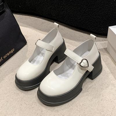 Fashion Thick-soled Mary Jane Shoes Women's New Black Block Heel Booster Small Leather Shoes In Spring