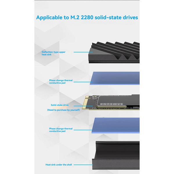Black Aluminum SSD Heatsink for M.2 2280 Drives