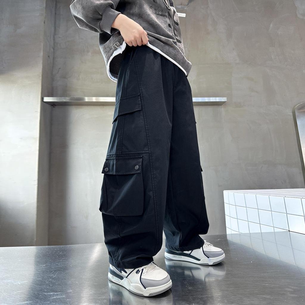 2025 Jongens Casual Herfst Zwarte Rechte Pijpen Broek - Veelzijdig & Trendy