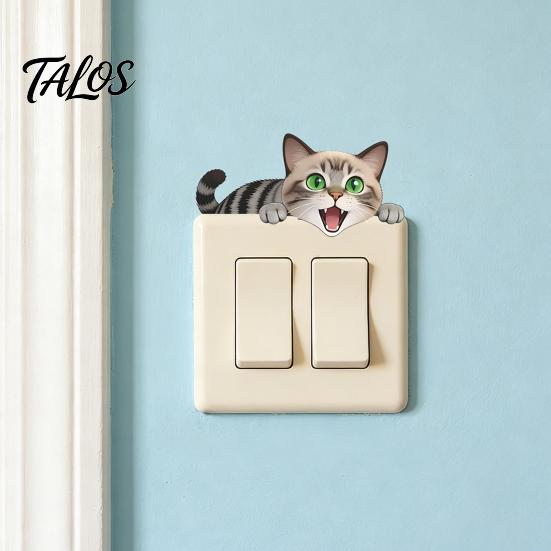 Light Switch Plate Stickers, Cartoon Animal Cute Cat Decor, Waterproof Removable Switch Stickers for Light Switch, Wall Outlets, Bedroom, Living