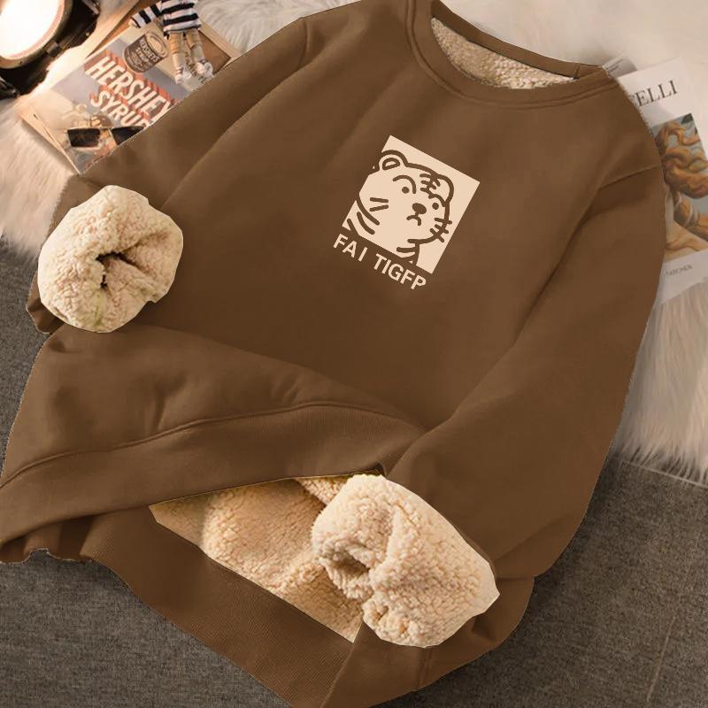 Sweat à capuche tendance pour homme en velours épaissi à doublure en laine d'agneau - Pull d'hiver à col rond, coupe ample, grande taille, haut chaud pour étudiants.