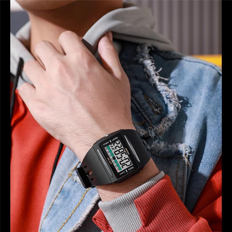  New For Men Sports Electronic Watch Waterproof Night Glow Large Screen Square Outdoor Running Camping Student Watch