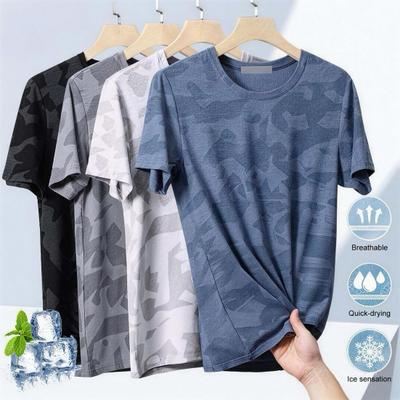 T-shirt da uomo Girocollo Manica Corta Vestibilità Regolare Maglietta Asciugatura Rapida Elastica Top Casual Streetwear