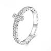 Cross Moissanite Ring Stackable Full Eternity Sideways Band Ring Color for Women Engagement Religious Jewelry Gift