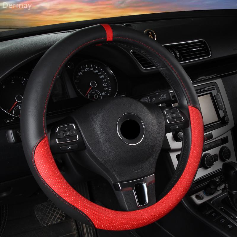 Sport Genuine Leather Steering Wheel Cover 38CM Fit VW Sagitar MAGOTAN GOLF GTI POLO JETTA SANTANA PASSAT TIGUAN TOURAN TOUAREG