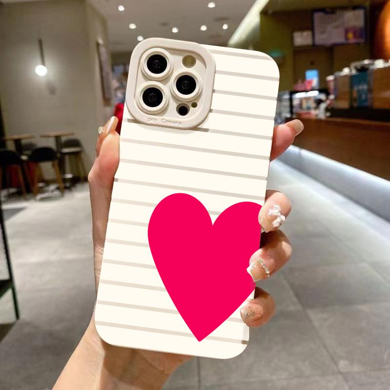 For iPhone 17 Pro Max Valentines Pink Heart White Striped Phone Case For iPhone 16 15 14 13 12 11 Air XS XR X 7 8Plus 16e Cover