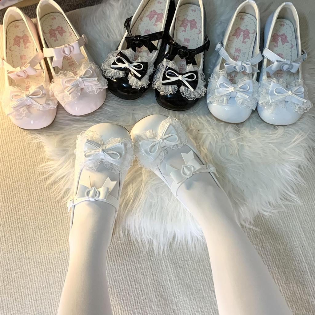 New Lace Bow Ballet Round Head Low Heel Women's Shoes