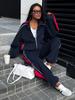 2026 European and American color matching sports suit women's stand-up collar zipper loose jacket wide-leg sweatpants two-piece set