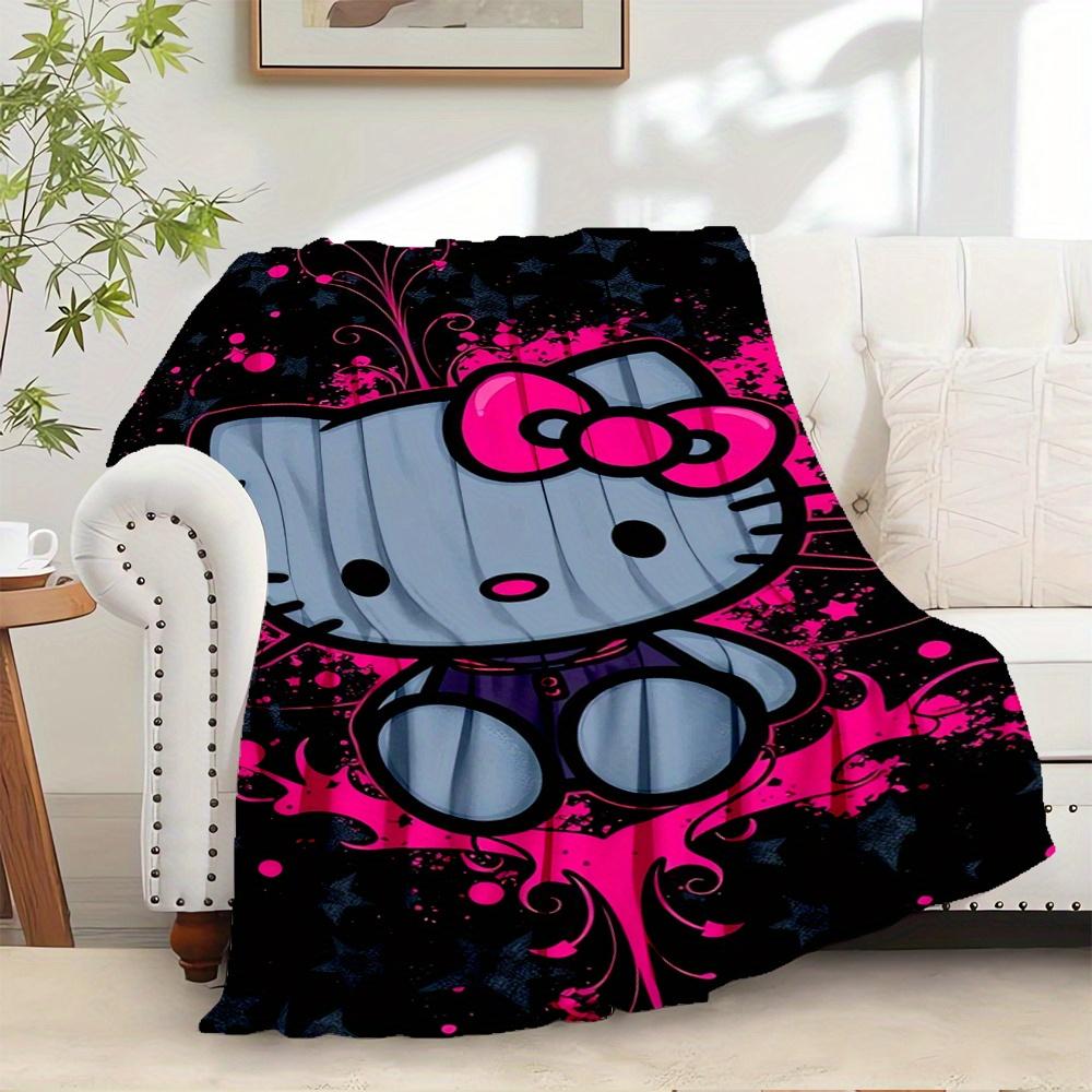 

For Hello Kitty, Pink, StarsAnime-Themed Flannel Blanket, Glam Style, Digital Print, All-Season Comfort, Tear-Resistant, Knitted Craftsmansh 130x150cm