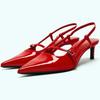 Fashion Sexy Pointed Toe Sandals Women Summer Red Thin High Heels for Women Patent Leather Back Trip Strap Mules Wedding Women Pumps
