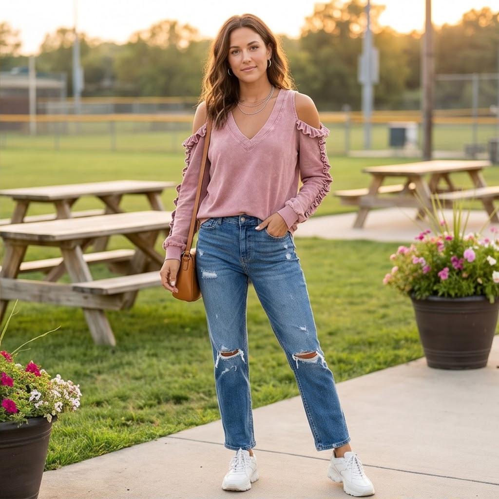 Women's Off-Shoulder V-Neck Long Sleeve Sweatshirt Casual Versatile Top