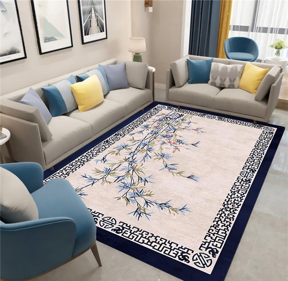 Chinese-style Floral Carpet for Living Room Home Decoration Sofa Area Rugs Non-slip Bedroom Rug Washable Door Mat