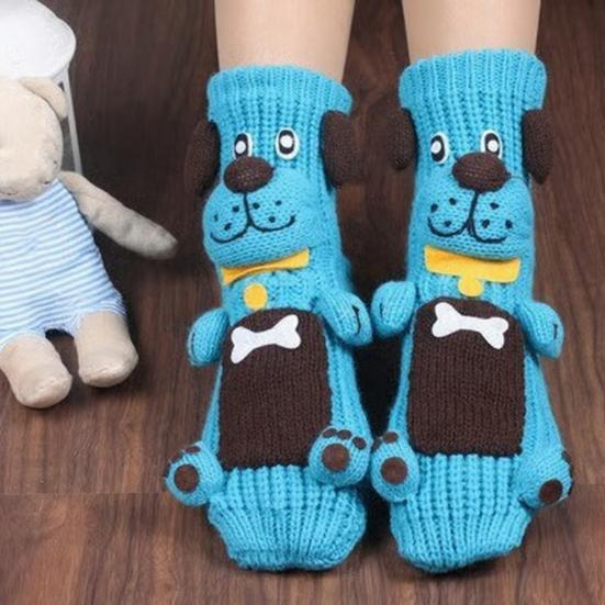 1 Pair Knitted Animal Socks Autumn Winter Thick Warm Knitting 3D Animal Doll Mid-calf Socks Women Stretch Home Floor Carpet Sleeping Socks