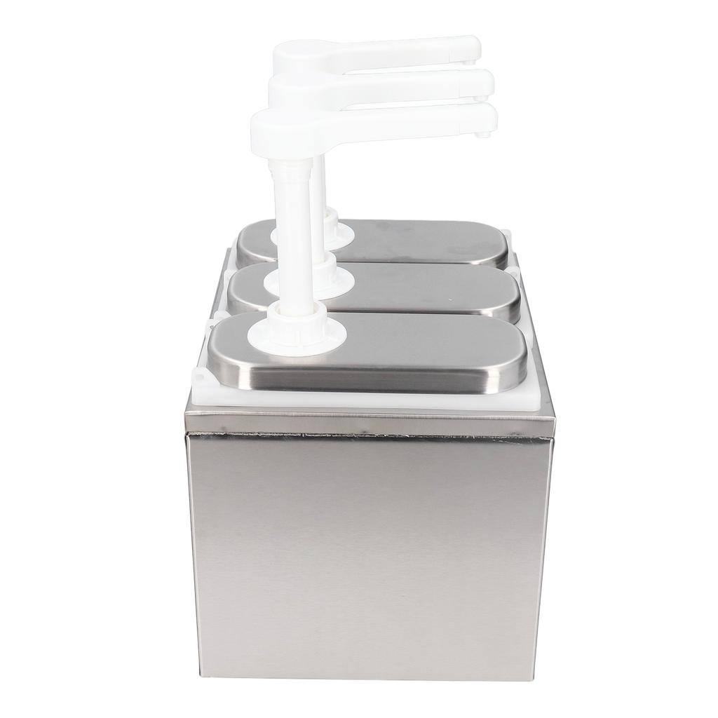 Sauce Dispenser Pump Salad Jam Seasoning Condiment Squeeze Pump Container with Base for Kitchen Restaurant 3 Pumps