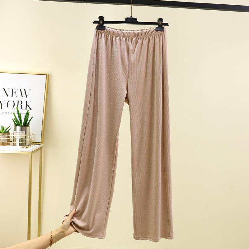 Women's Plus Size Fleece-Lined Ribbed Leggings for Autumn & Winter - Thickened Wide-Leg Casual Home Pants