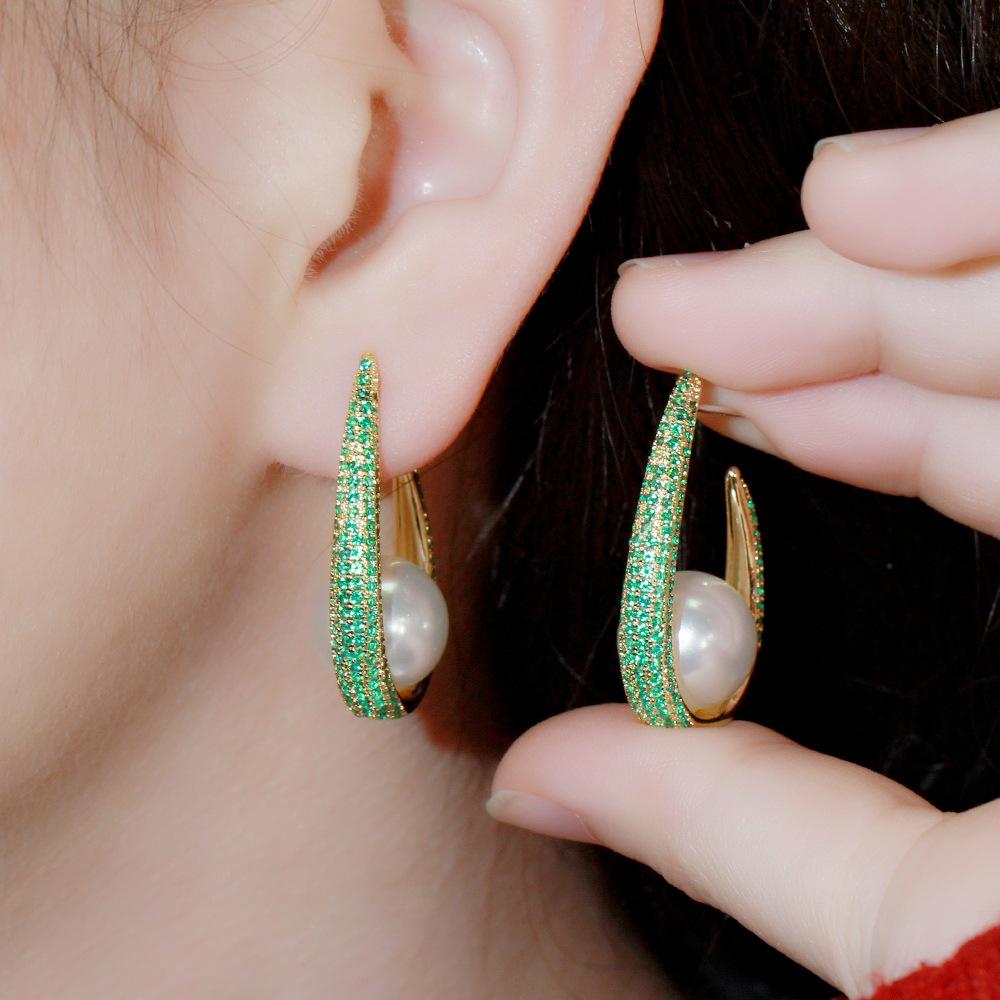 Dafang Pearl Needle Earrings Copper Gold Plated Zircon Earrings