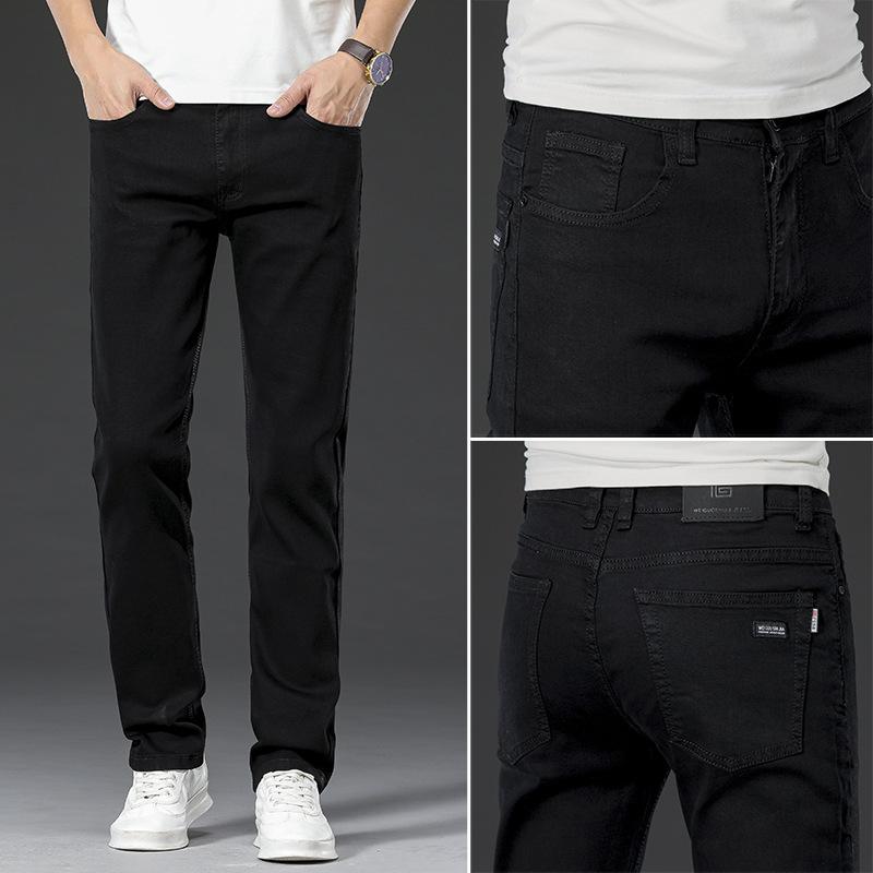 

Новые девятиточечные нелиняющие джинсы из чистого хлопка стрейч черного цвета мужские корейская версия прилегающего прямого кроя 40