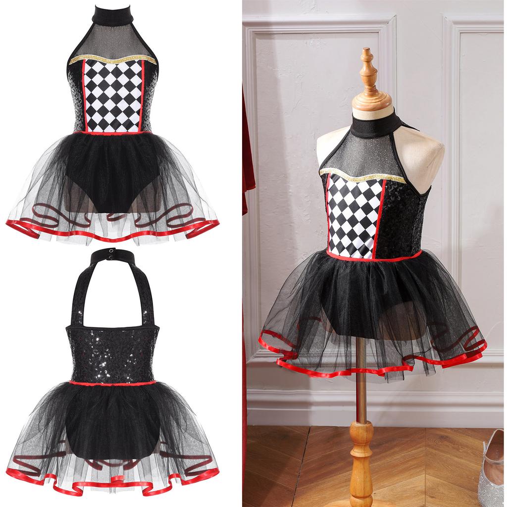 Girls Clown Costume Sequins Tutu Ballet Dance Dress for Halloween Circus Clown Cosplay Party Fancy Dress Up
