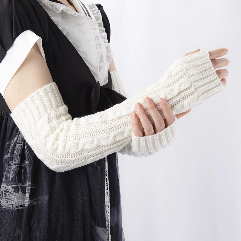 Women's Winter Mitten Knitted Arm Warmers Long Fingerless Gloves Wrist Elbow Oversleeves Soft Girls Clothes Punk Gothic Gloves