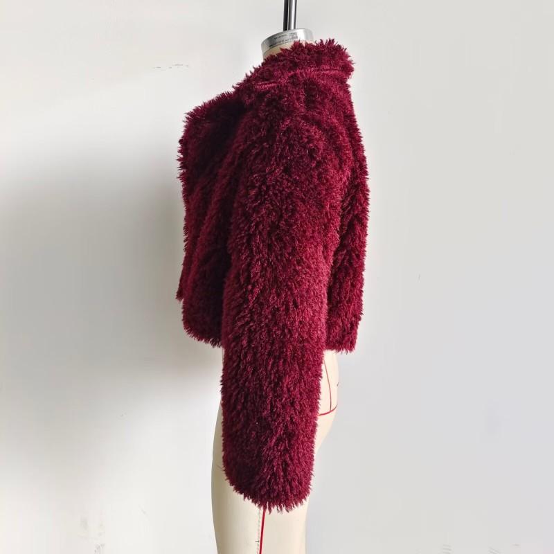 Womens Warm Fuzzy Casual Coat Soft Plush Outerwear Short Length Hoodless Turn-Down Collar Sweater Style