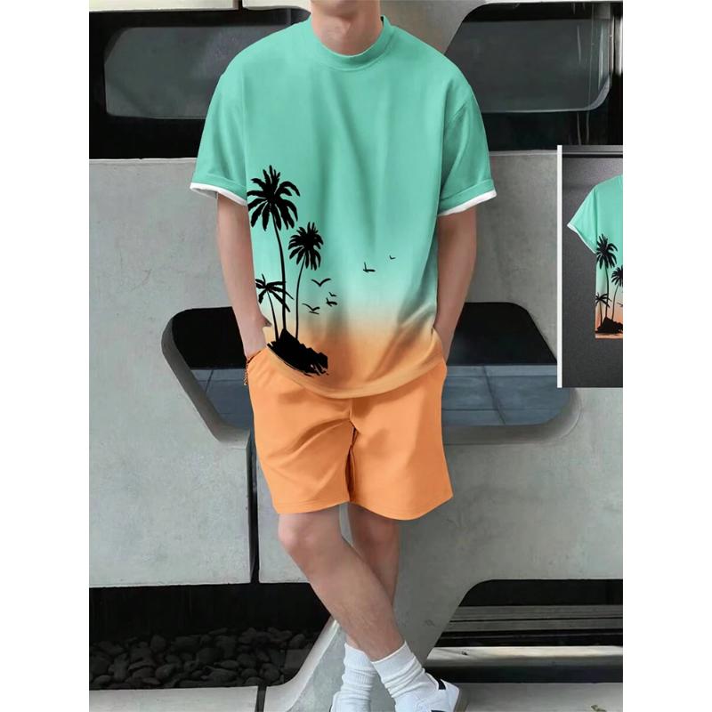 Letní Ležérní Každodenní Pánské Triko Outdoor Sportovní Plážové Kalhoty Street Fashion Krátký rukáv a Šortky se stahovací šňůrkou Pánský oblek