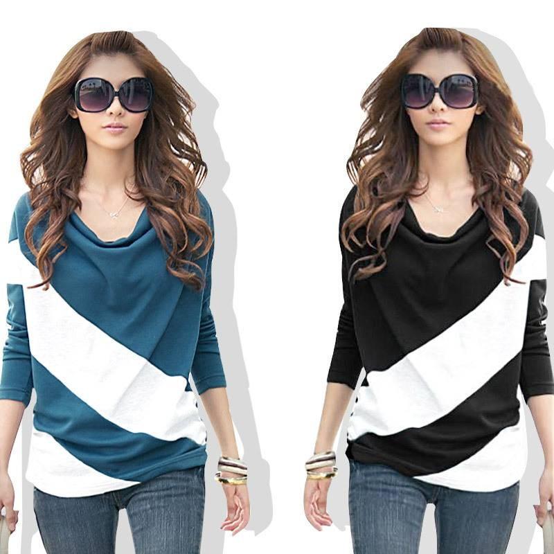 Women's Trendy Soft Batwing Long Sleeve Casual Blouse With Elegant Splicing Design