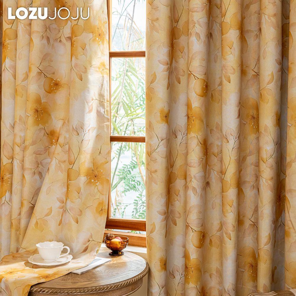1PC LOZUJOJU Nordic Pastoral Style Yellow Printed Curtains Fully Blackout Curtain for Bedroom Living Room Balcony Window for Home Decor