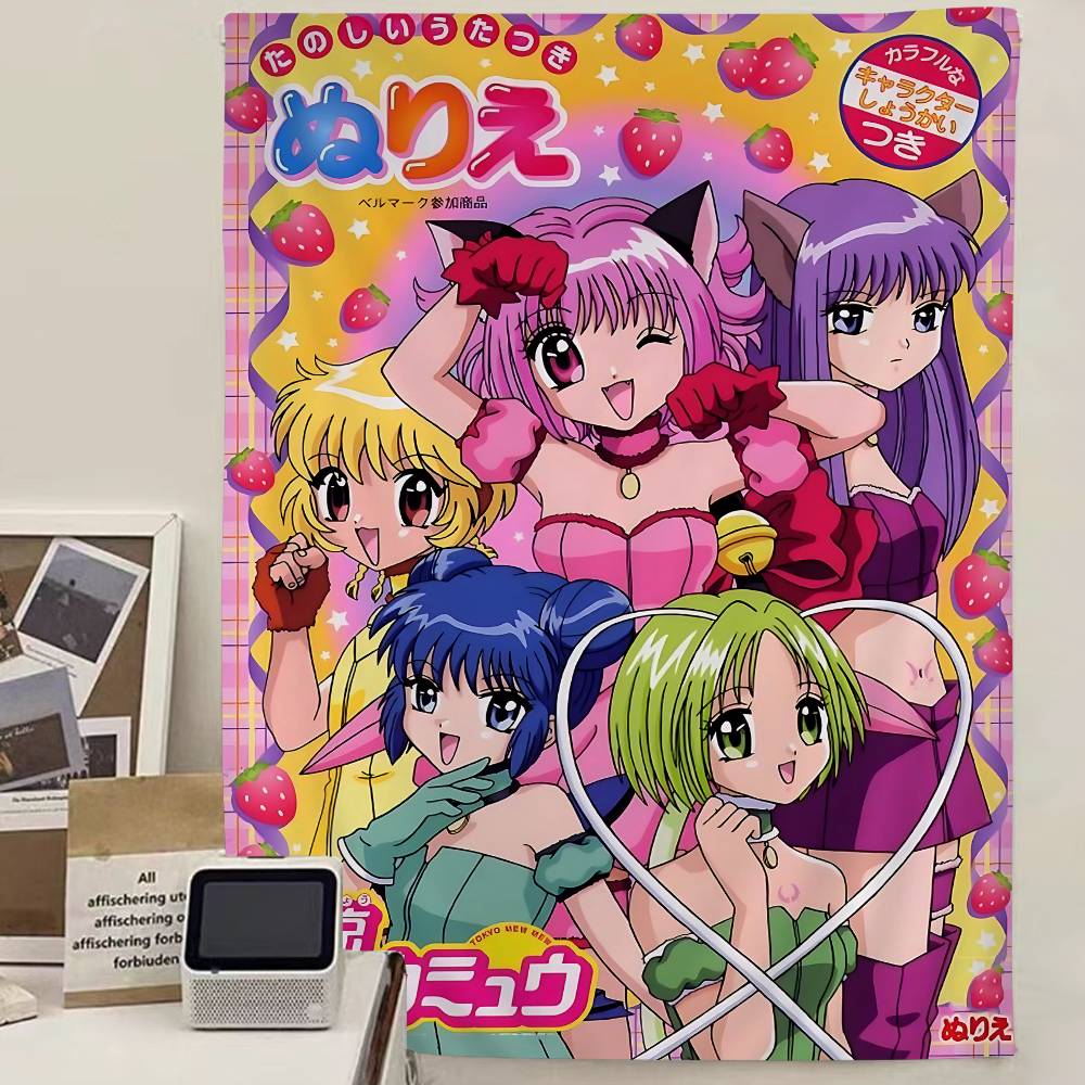 Tokyo Mew Mew Anime Colorful Tapestry Wall Hanging Hippie Flower Wall Carpets Dorm Decor Wall Art Decor