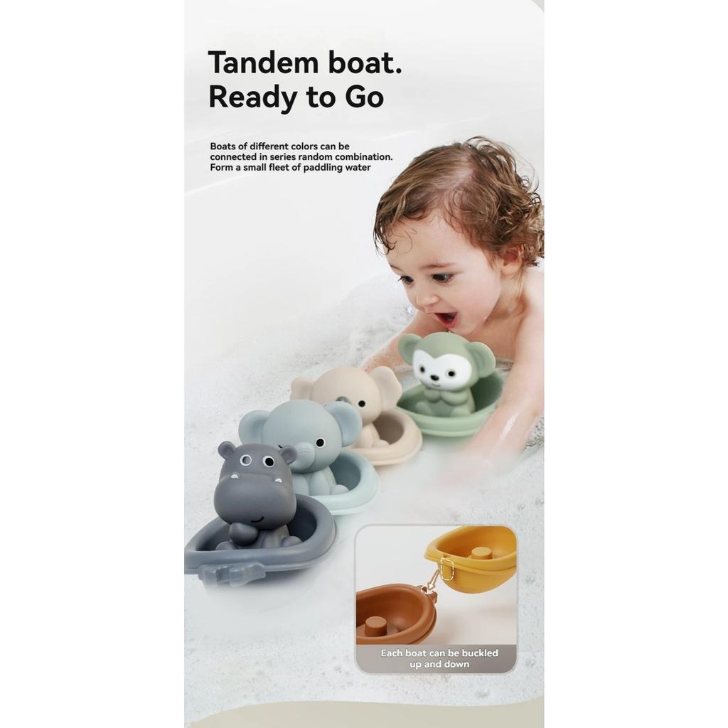 Stackable Animal Float Boats for Babies – Bath Time Water Play Set with Stacking & Finger Toy Features, BPA-Free & Soft Silicone
