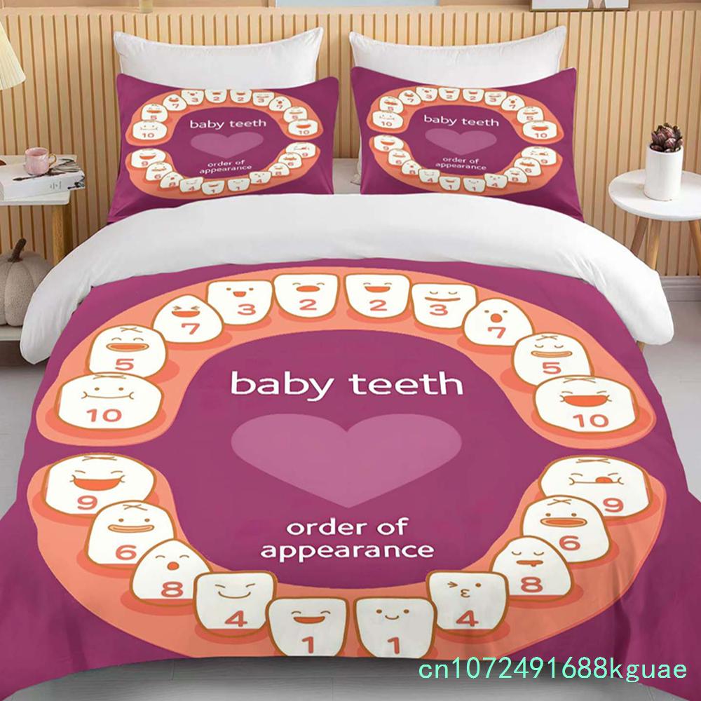 Cute Cartoon Teeth Print Bedding Set Duvet Cover 1 Duvet Cover 2 Pillowcases Adult And Children Bedding Set Luxury Bed Cover Set