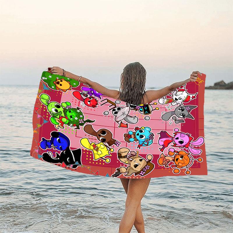 1pc SPRUNKI7 Beach Towel, Beach and Seaside Swimming Pool Equipment, Fashion Pattern, Rectangular, Travel Essentials
