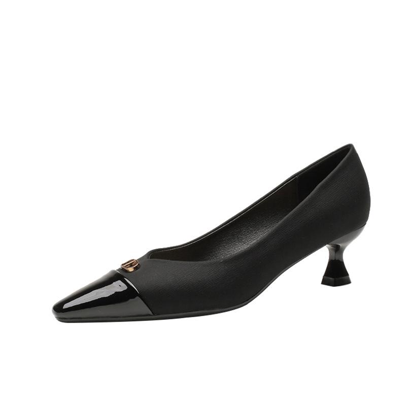 

H685-3 sheepskin inner pad pointed high heels women s patent leather splicing short heel solid color daily commuting single shoes spring and summe 34