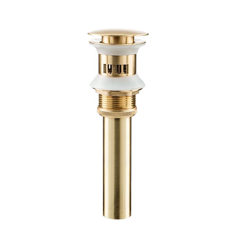 Golden Brass Strainer Basket Hair Catcher Anti Clog Pop up Drain Stopper Vanity Vessel Sink Bathroom Sink Drain with Overflow