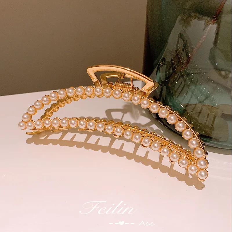 New Korea Trendy Geometric Square Gold Color Stainless Steel Hair Claw Cross Hairclip Hairpin Headwear Women Hair Accessories