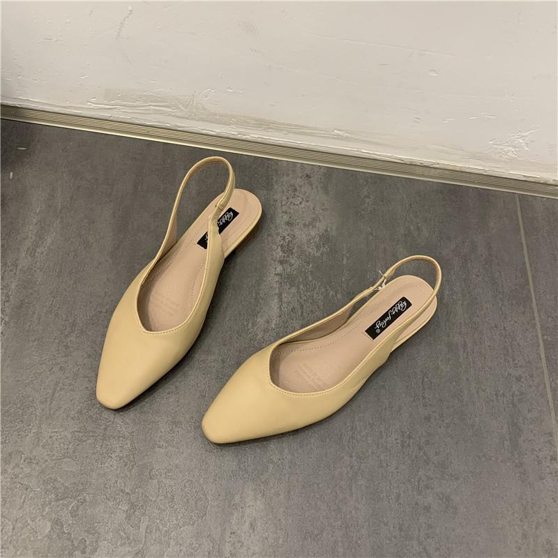 Fashion Elegant Slingback Flat Sandals Women Solid Leather Pointed Toe Shoes Summer Ladies Rear Strap Sandalias Low Heel Mary Janes 2025