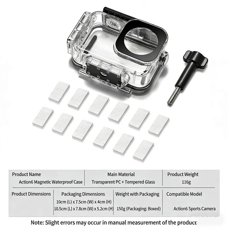 For DJI OSMO Action 6 Magnetic Waterproof Case 61m Underwater Dive Housing Protective Diving Cover Mount Accessories
