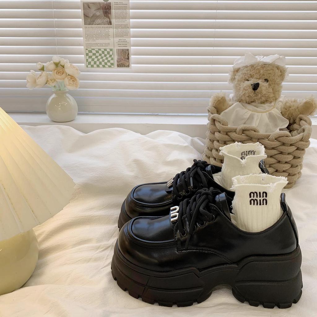 British style muffin platform small leather shoes 2025 spring retro college style fashion versatile shorty loafer shoes tide