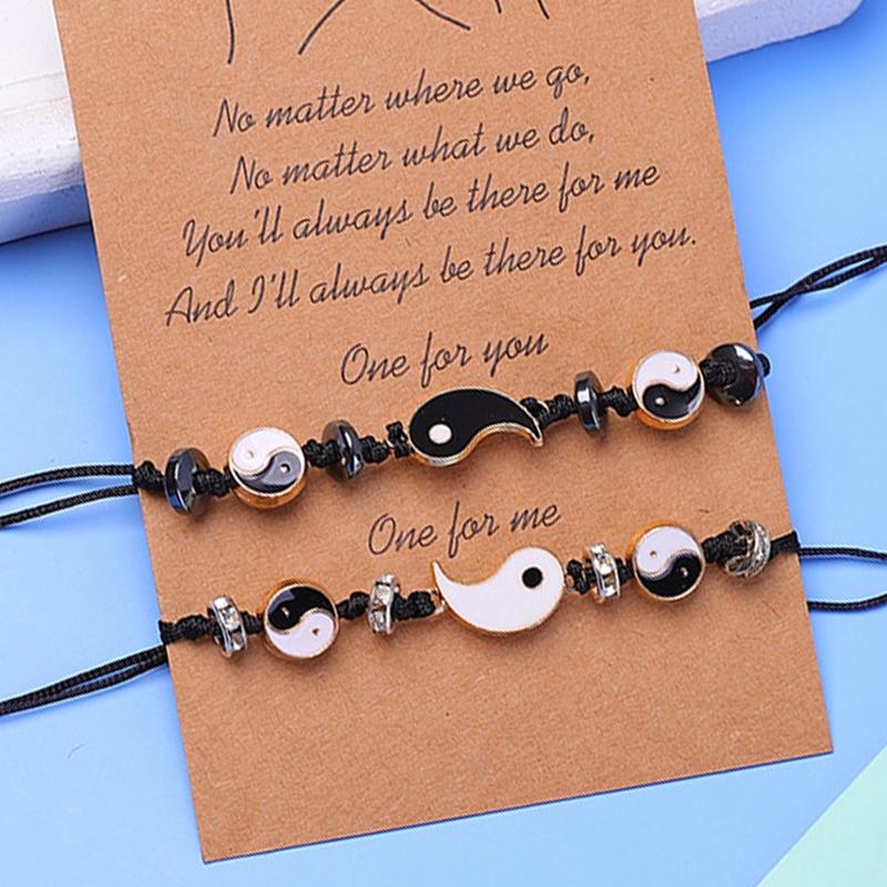 2X Matching Yin Yang Tai for Chi Bracelet Set Hand Woven Adjustable Bracelets for Creative Jewelry Gift for Relatives Lo