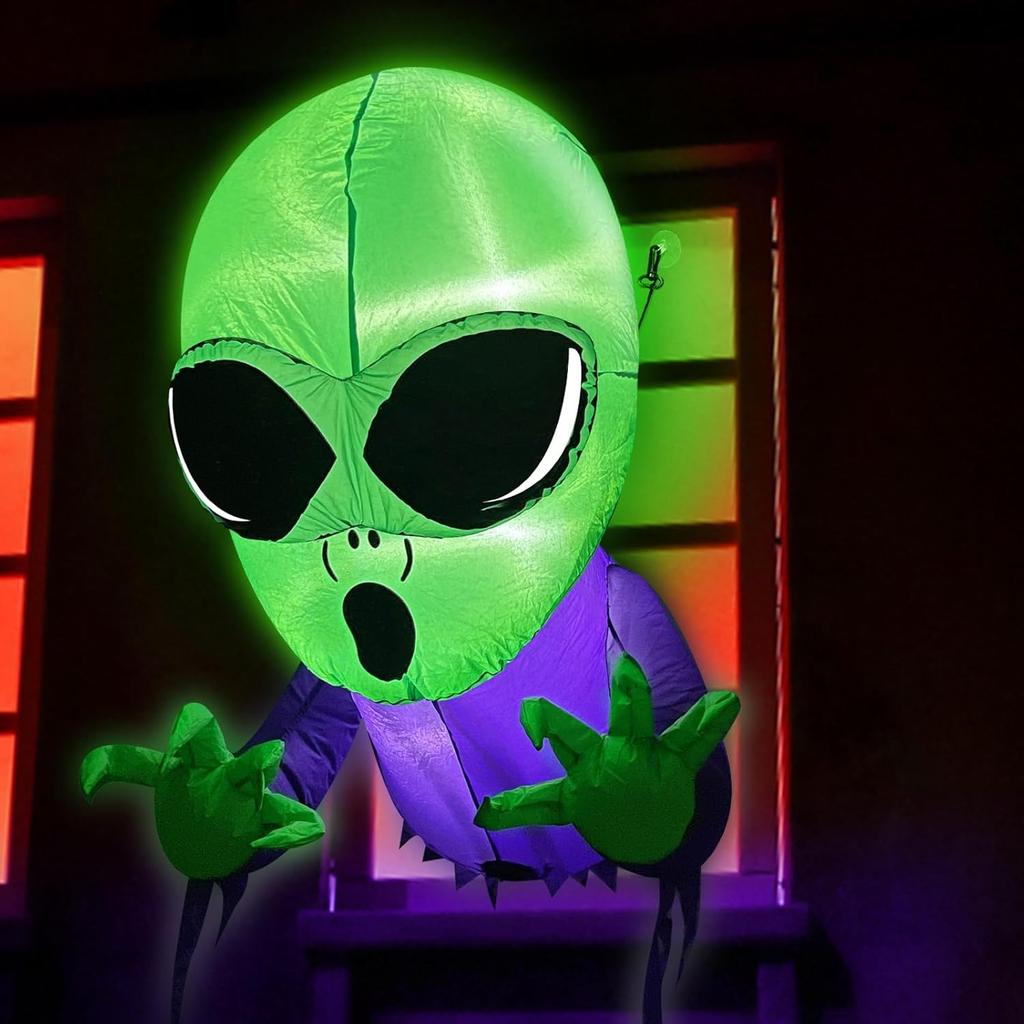 Halloween Decoration Inflatables Alien Broke Out from Window with Built-in LED Blow Up Inflatable for Scary Party Home Indoor Outside Yard Garden