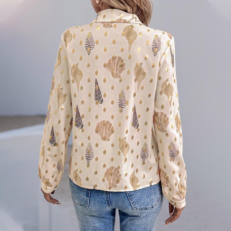 Autumn and Winter Fashion Casual Women's Loose Women's Lapel Printed Shirt