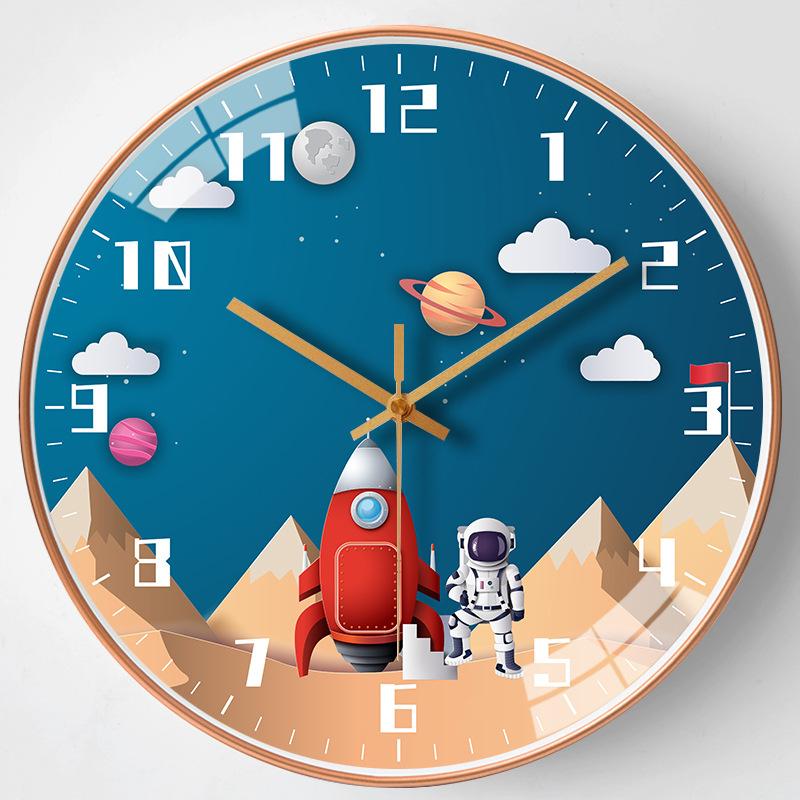 14-inch 35cm Wall Clock Children's Room Bedroom Mute Clock Living Room Planet Space Space Living Room Wall Clock