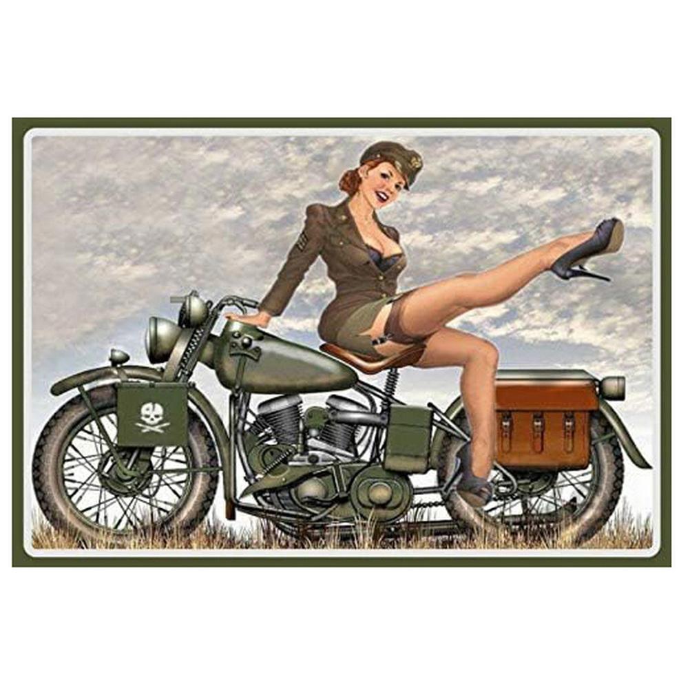 Military Pinup Girls Metal Tin Signs Vintage Plaque Plate Retro Wall Art Poster for Home Cafe Bars Pubs Iron Painting Decoration