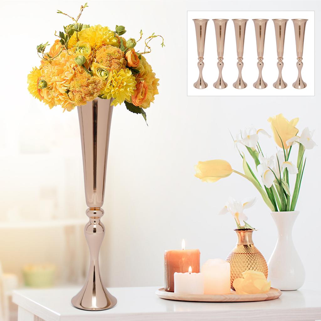 Bymaocar 6pcs Elegant Flower Vase Metal Flower Desktop Stand Gold 22.2" Tall for Centerpieces Wedding Anniversary Birthday Decor