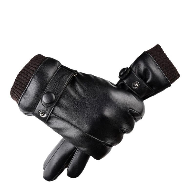 New Autumn and Winter Warm Leather Gloves for Outdoor Riding Plus Velvet Thickened PU Couple Men and Women Cold Touch Screen Gloves