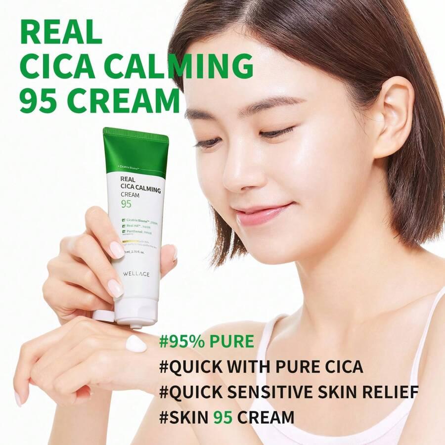 WELLAGE Cica Calming Cream 80ml - Korean Face Soothing Moisturizer, High Purity Madecassoside With Centella Asiatica Panthenol - Calms Sensitive Skin