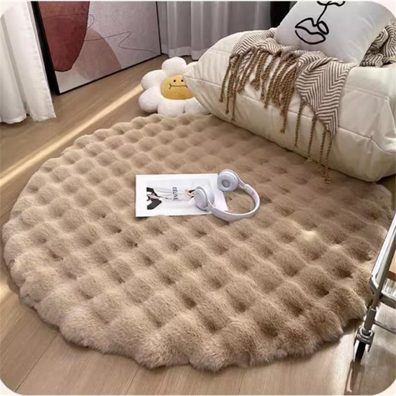 Einfarbiges Imitat-Kaninchenplüsch Rund Wohnzimmerteppich Bodenmatte Schlafzimmer Bettvorleger Bubble Velvet Erkerfenstermatte Sofadecke