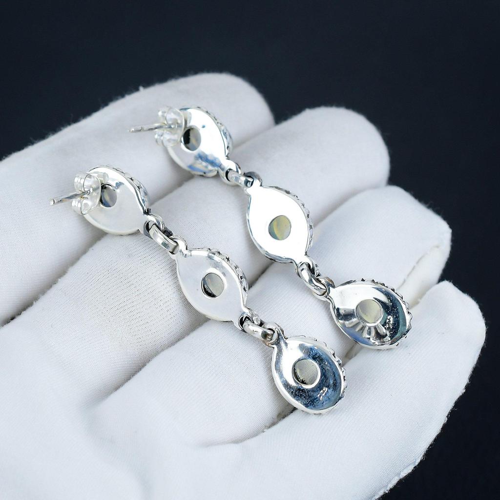 Natural Milky Opal Gemstone Earrings, 925 Sterling Silver Earring, Handmade Boho Silver Jewelry Dangle Earrings, Engagement Gift