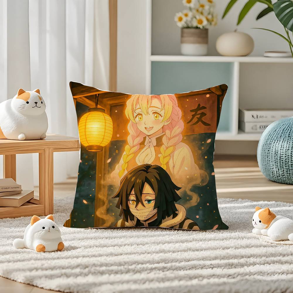 Demon Slayer Kamado Nezuko Anime Plush Pillow Cover Soft Short Plush Cushion Cover For Sofa Bedroom Home Decor Gift Decoration