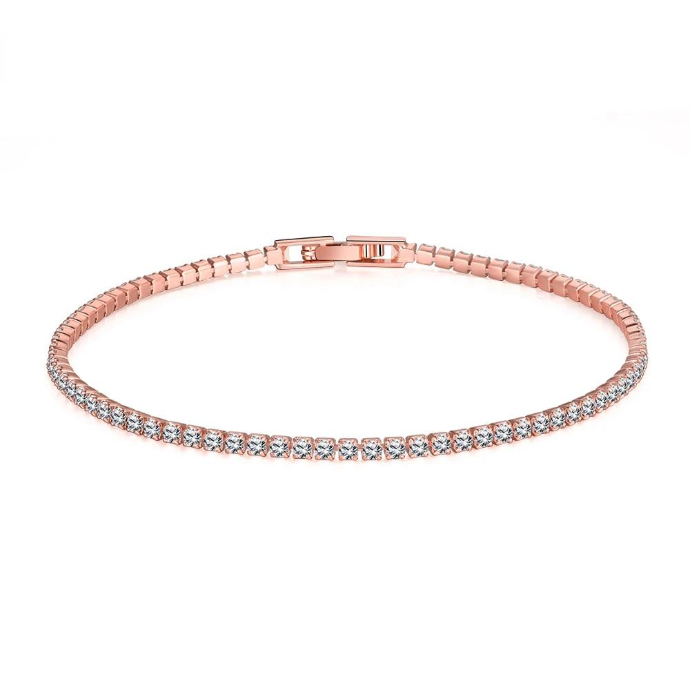 

Rose Gold 925 Silver Jewelry 16-18cm Tennis Bracelet 2mm Zirconia Anniversary Gift Genuine Silver Bracelet 16cm